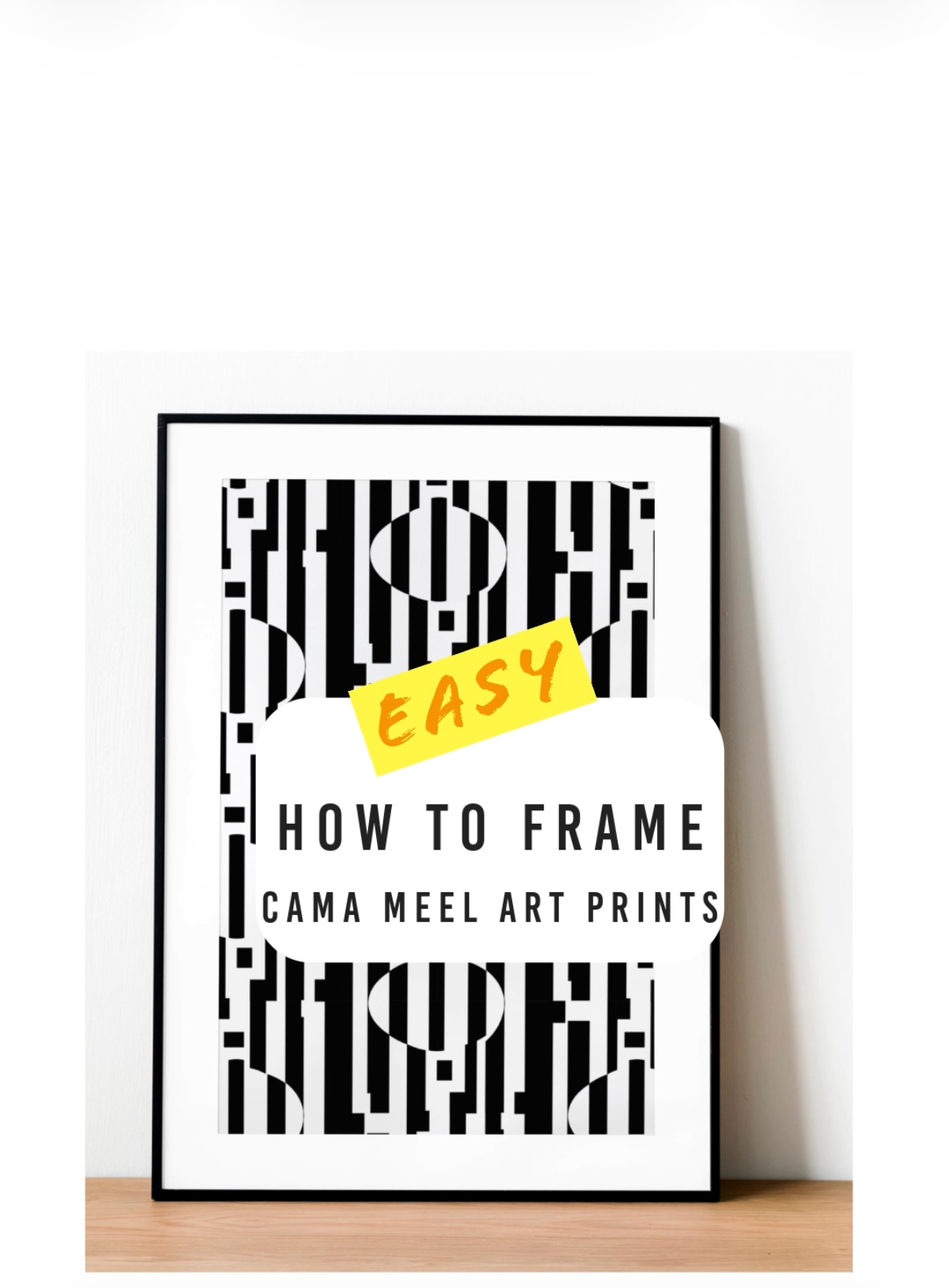 Video of how to frame black and white art print in brown frame.